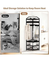 homfan 4-in-1 Corner Hall Tree Shoe Bench - 71in Tall Space-Saving Freestanding Entryway Organizer with 4 Storage Shelves and 6 Hooks