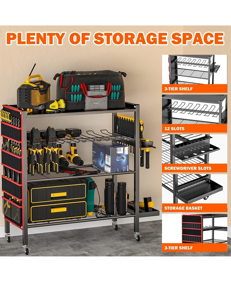 Xdovet Power Tool Organizer Cart 4-Tier Rolling Storage Stand Wheels Side Pockets