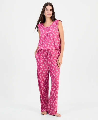 Charter Club Women's Cotton-Blend Pointelle Flutter Tank Pajama Set, Macy's Exclusive
