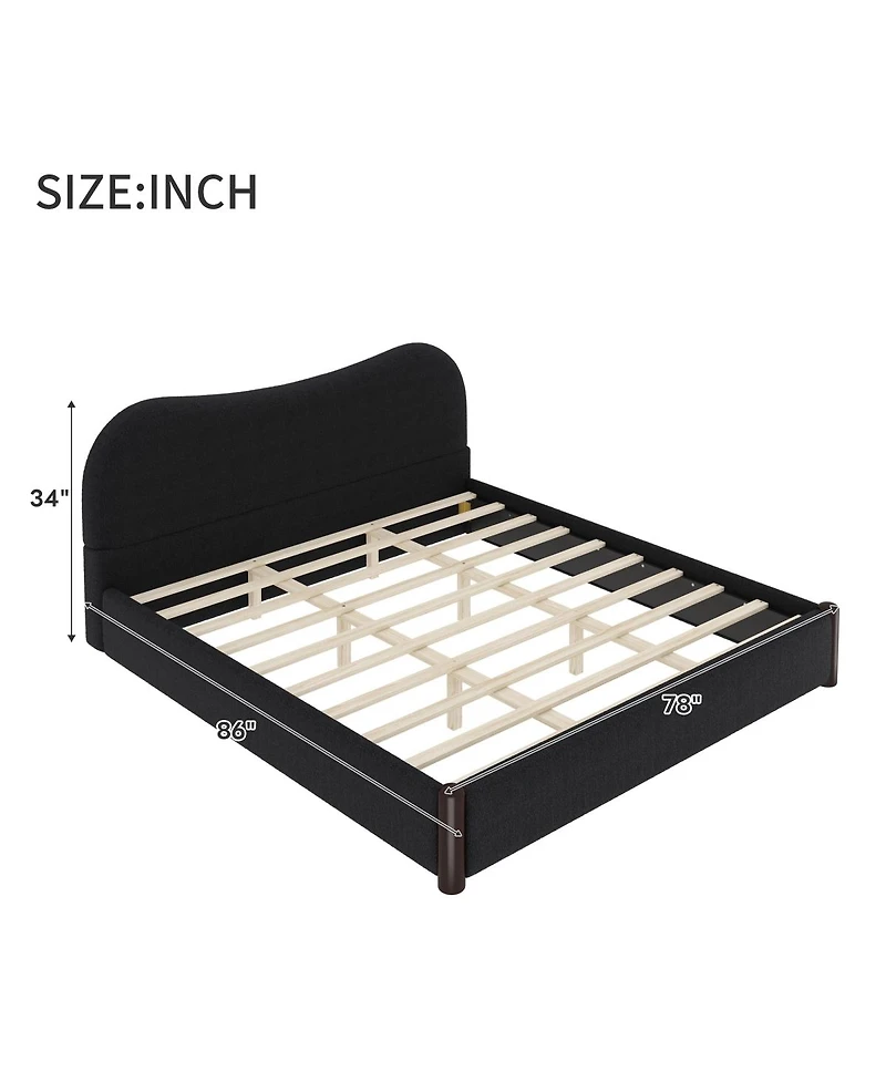 Streamdale Furniture Upholstered Platform Bed with Wood Supporting Feet