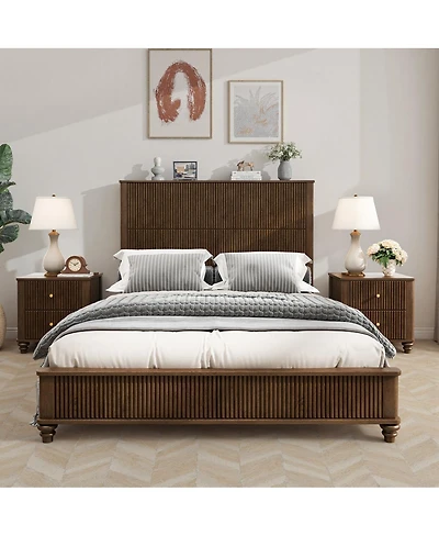 Streamdale Furniture Solid Wood Platform Bed Frame with Tall Headboard