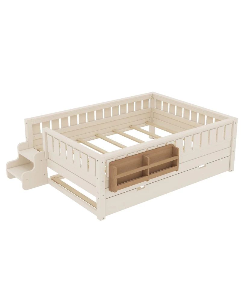 Streamdale Furniture Full Loft Bed with Bookshelves Staircase Safety Rails and Trundle