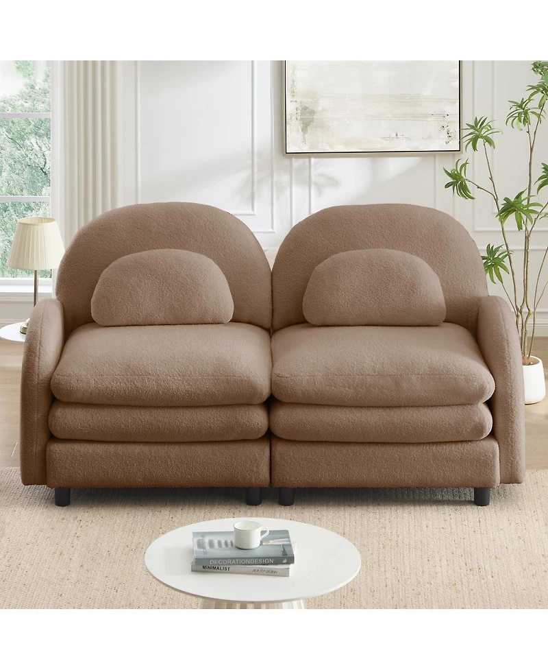 Streamdale Furniture Teddy Fabric Cloud-like 2-Seater Loveseat with Curved Backrest Camel