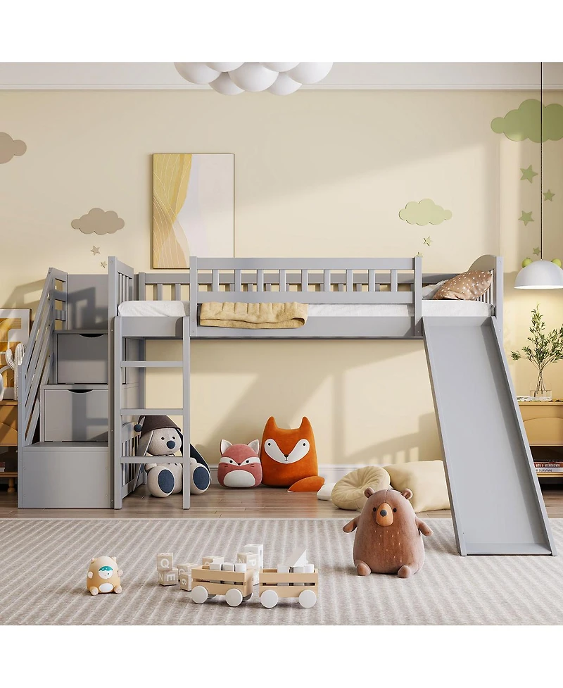 Streamdale Furniture Stairway Twin Size Loft Bed with Two Drawers