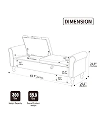 Streamdale Furniture 65.75'' Modern Upholstered Storage Bench with Double Lids and Rolled Arms