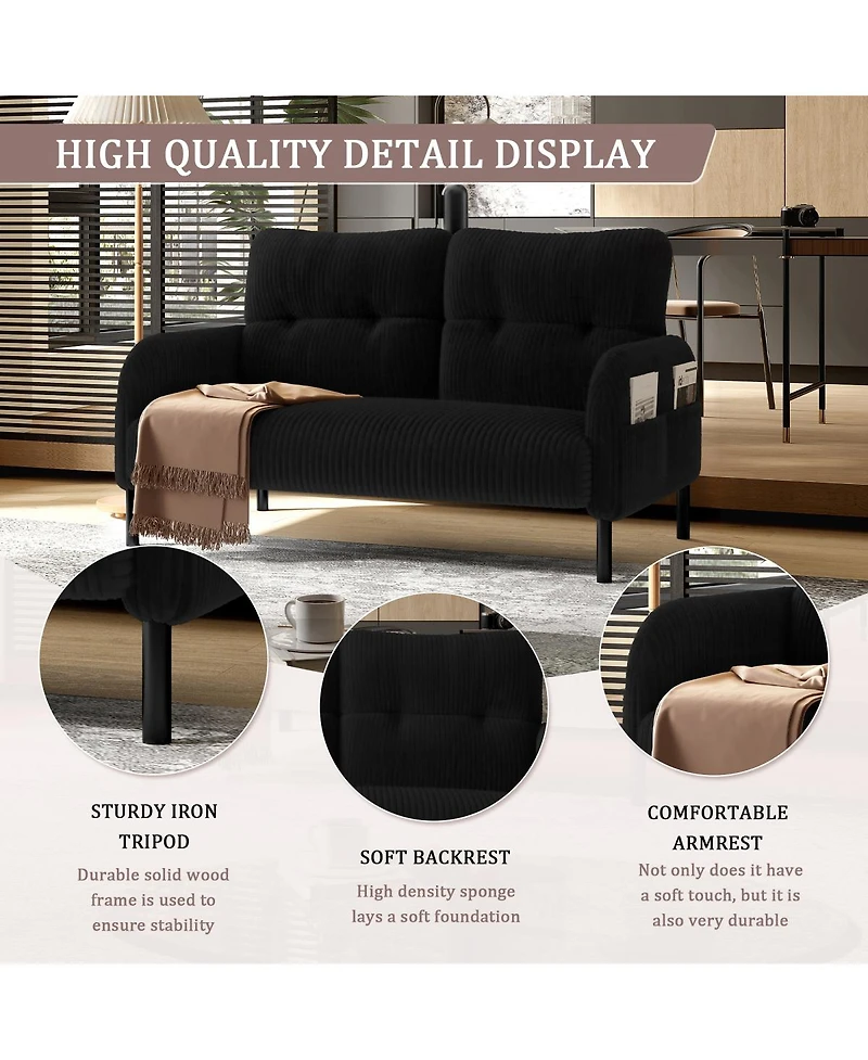 Streamdale Furniture Comfortable Monochrome Corduroy Double Sofa for Living Room and Bedroom