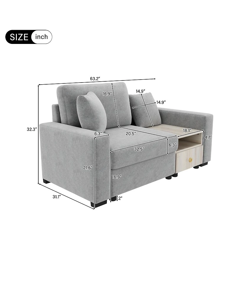 Streamdale Furniture Modern 63.2'' Modular Sofa with Storage Armrest and Console