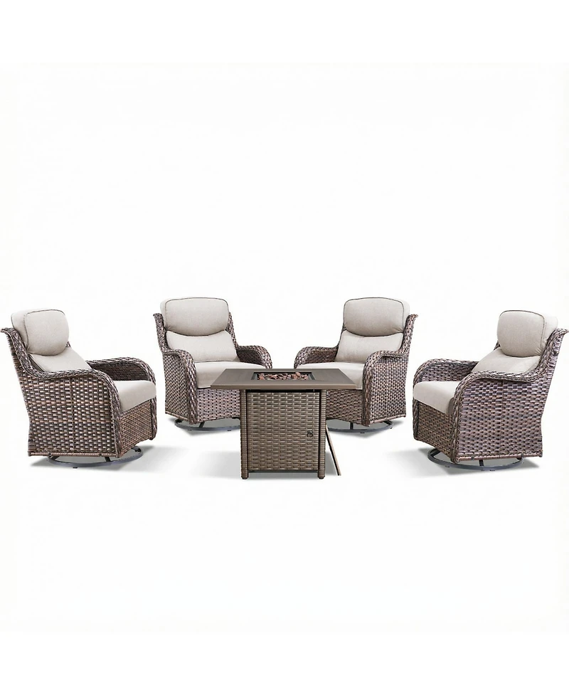 Pocassy 5 Pieces Fire Pit Patio Furniture Set 4 Thick Cushioned Swivel Chairs with Table Outdoor Conversation