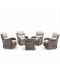 Pocassy 5 Pieces Fire Pit Patio Furniture Set 4 Thick Cushioned Swivel Chairs with Table Outdoor Conversation