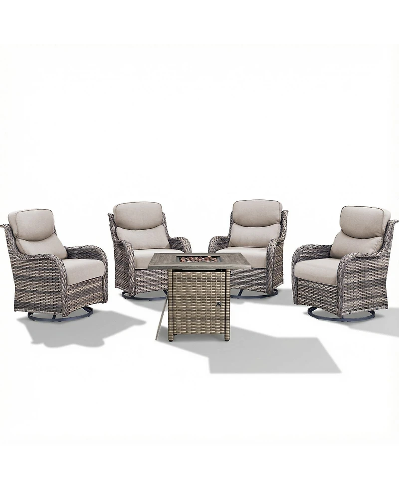 Pocassy 5 Pieces Fire Pit Patio Furniture Set 4 Thick Cushioned Swivel Chairs with Table Outdoor Conversation