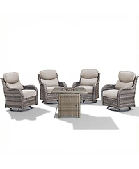 Pocassy 5 Pieces Fire Pit Patio Furniture Set 4 Thick Cushioned Swivel Chairs with Table Outdoor Conversation