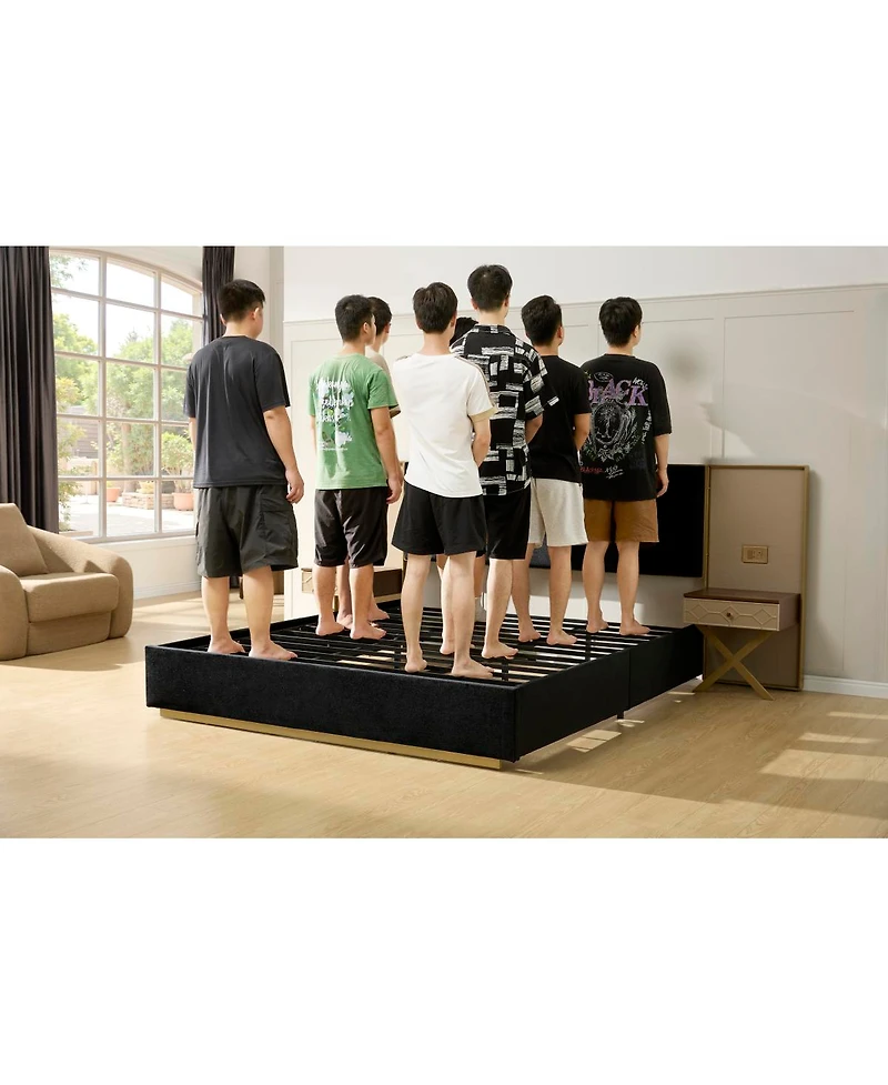 Streamdale Furniture Luxurious Velvet Platform Bed with Built-in Lamps Tables and Metal Frame