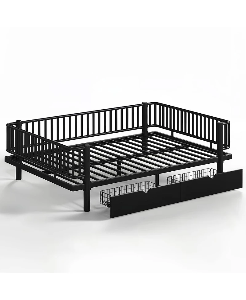 Streamdale Furniture Queen Size Metal Platform Bed with Storage Drawers