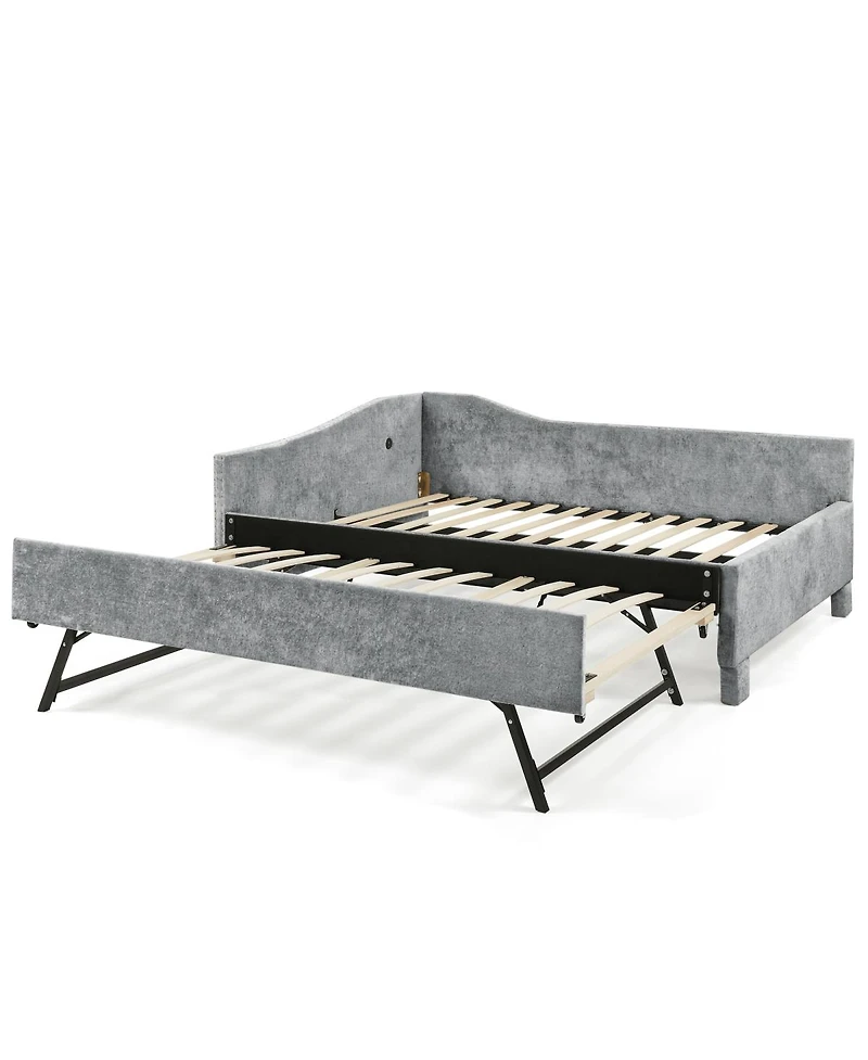 Streamdale Furniture Twin Curved Padded Daybed with Trundle and Usb Port