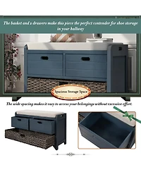 Streamdale Furniture Storage Bench with 2 Drawers Removable Basket and Cushion