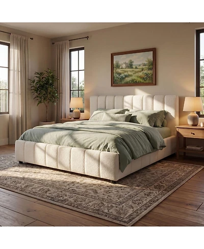 Streamdale Furniture King Size Boucle Upholstered Bed Frame with Thick Headboard