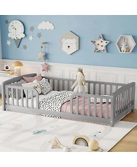 Streamdale Furniture Twin Size Floor Fence Bed with Guardrails