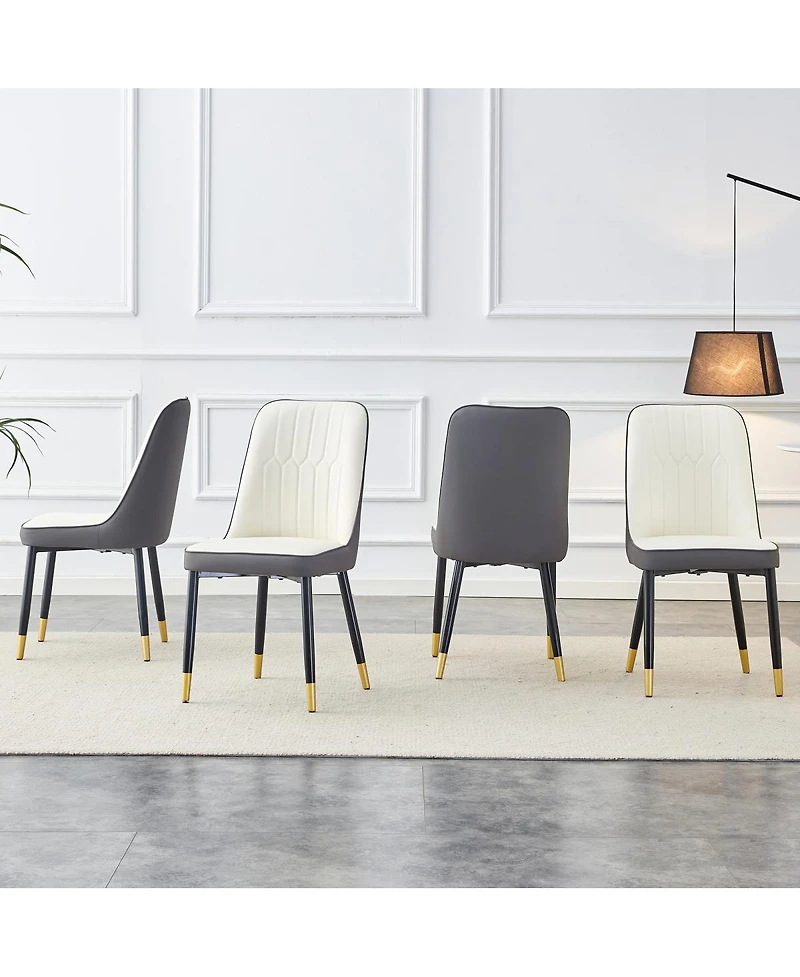 Streamdale Furniture Modern Dual-Tone Pu Leather Dining Chairs with Metal Legs (Set of 4)