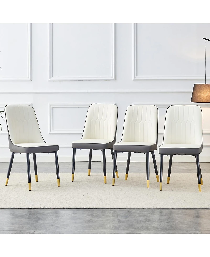 Streamdale Furniture Modern Dual-Tone Pu Leather Dining Chairs with Metal Legs (Set of 4)