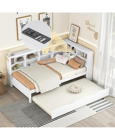 Streamdale Furniture Wooden Twin Daybed with Trundle Storage Shelf and Usb Ports