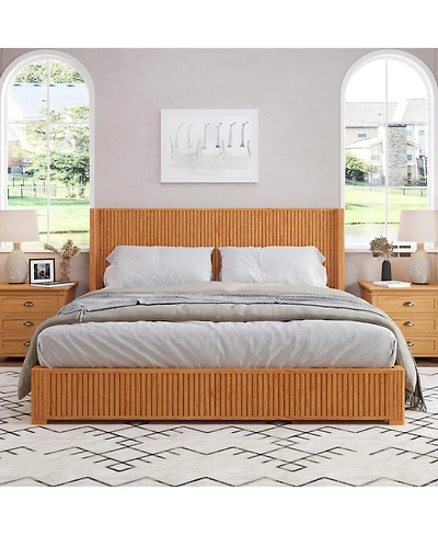 Streamdale Furniture Solid Wood King Platform Bed Frame with Headboard Easy Assembly