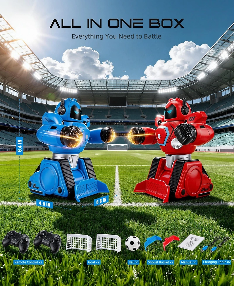 Sugift 2-Pack Remote Control Fighting Robots, Rc Boxing and Soccer Battle Set with Led Lights, 360degree(s) Movement