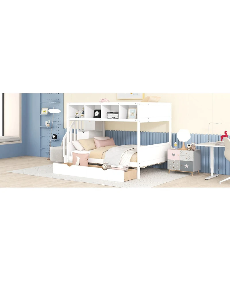 Streamdale Furniture Bunk Bed with Shelfs Storage Staircase and 2 Drawers