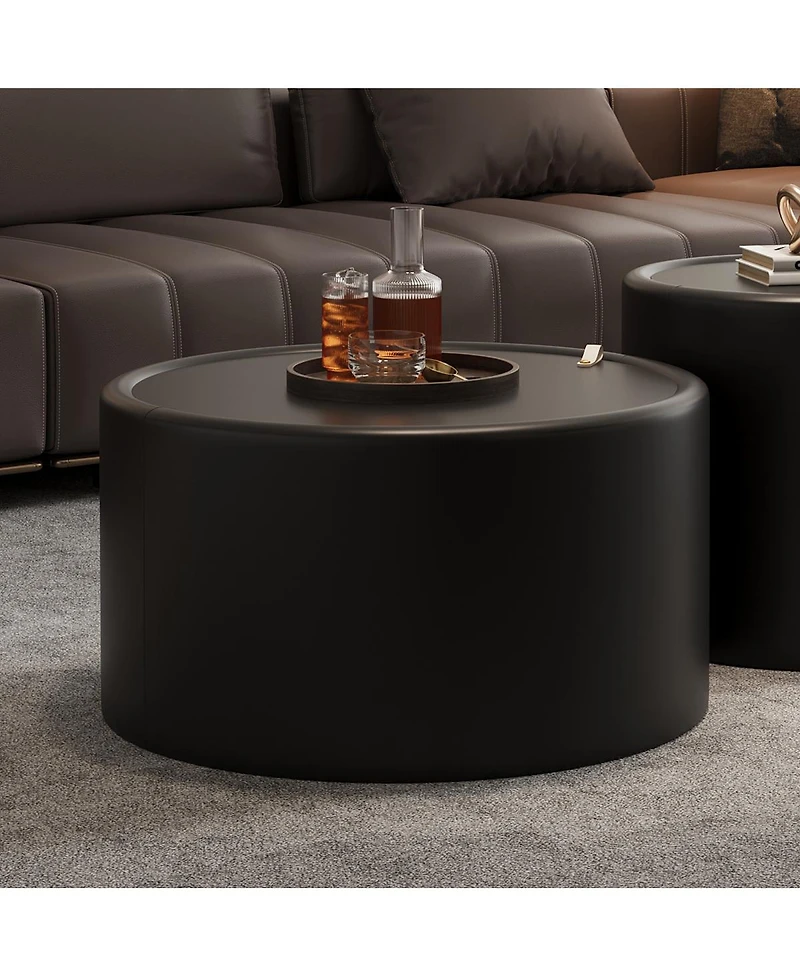 Streamdale Furniture Round Coffee Table with Tempered Glass Top and Hidden Storage
