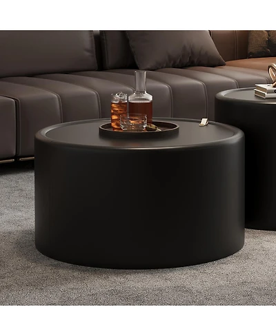 Streamdale Furniture Round Coffee Table with Tempered Glass Top and Hidden Storage