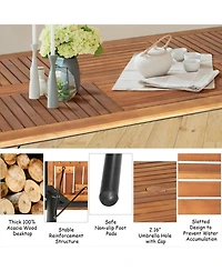 Gouun 7-Piece Patio Rattan Cushioned Dining Set with Acacia Wood Table and Umbrella Hole