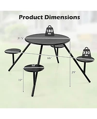 Gouun Heavy-Duty Round Galvanized Iron Picnic Table for 4 with Built-In Seats