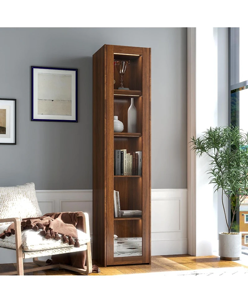 Streamdale Furniture 5-Shelf Curio Display Cabinet with Acrylic Doors and Led Lights