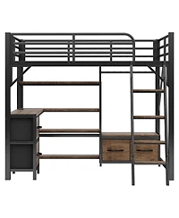 Streamdale Furniture Full Size Metal Loft Bed with Desk Storage Shelves Wardrobe and Drawers