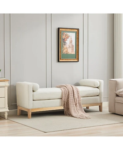 Streamdale Furniture 66.34''W Upholstered Bench with Wood Frame and 2 Bolsters Ivory Boucle