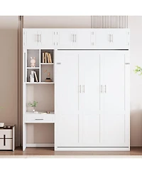 Streamdale Furniture Full Size Murphy Bed with Desk Top Cabinet and Storage Shelves