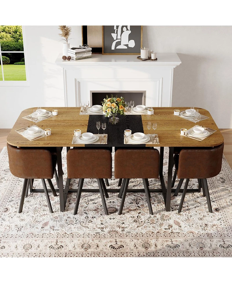 Streamdale Furniture 9-Piece Square Dining Table Set with 8 Suede Chairs