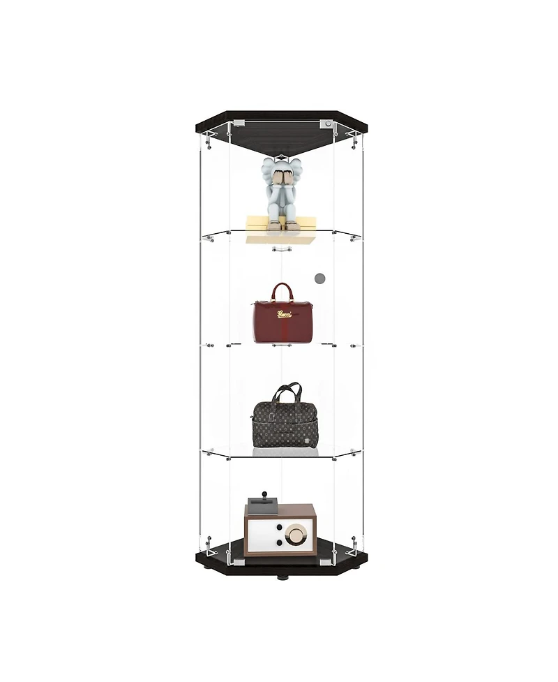 Streamdale Furniture Pentagon Glass Display Cabinet with 4 Shelves and Led Lights