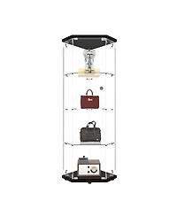 Streamdale Furniture Pentagon Glass Display Cabinet with 4 Shelves and Led Lights