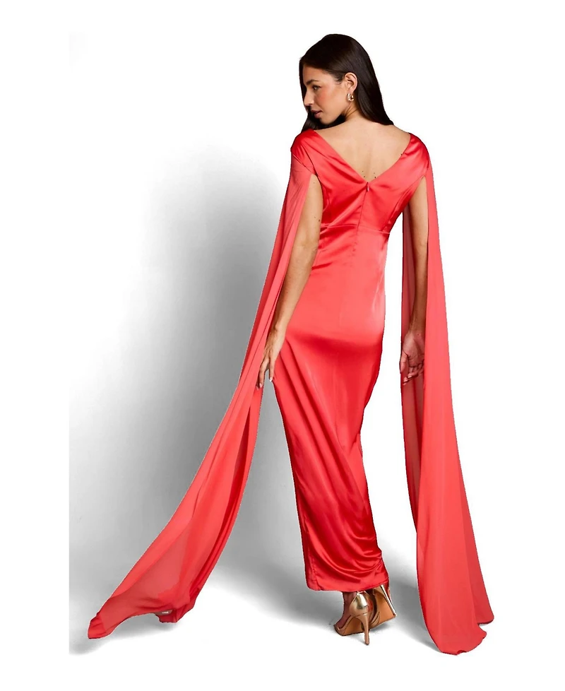 Coast Women's Cape Sleeve V-Neck Satin Maxi Dress