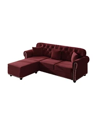 Streamdale Furniture Velvet Chesterfield Sofa with Nailhead Trim and Ottoman