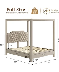 gaomon Canopy Bed Frame with Headboard Wingback, Soft Fabric, Retro Simple Style Platform Bed No Box Spring Needed