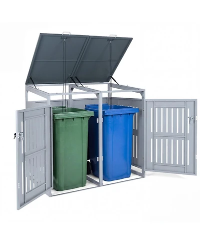 Gouun Outdoor Trash Can Storage Shed for 2 Bins with Gas Struts and Slant Roof