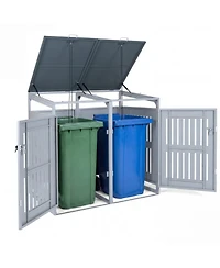 Gouun Outdoor Trash Can Storage Shed for 2 Bins with Gas Struts and Slant Roof