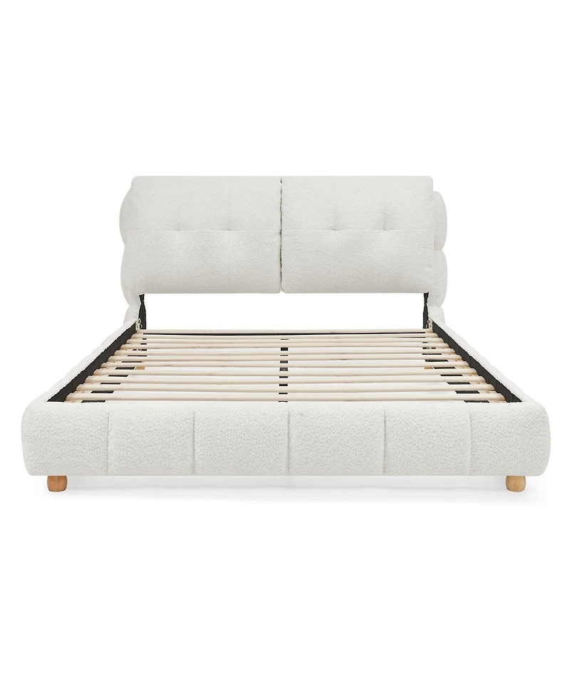 Streamdale Furniture Queen Boucle Fabric Platform Bed with Solid Wood Legs