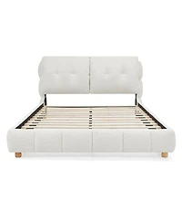 Streamdale Furniture Queen Boucle Fabric Platform Bed with Solid Wood Legs