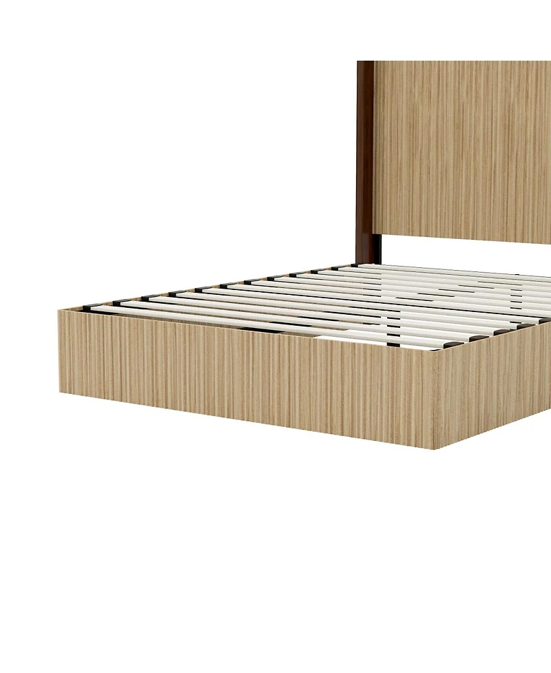 Streamdale Furniture Queen Size Serrated Wooden Platform Bed with Wing-Shaped Headboard