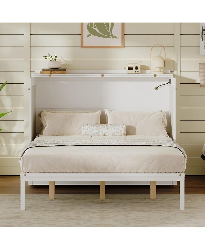 Streamdale Furniture Multifunctional Queen Murphy Bed Cabinet with Usb Charging Station and Drawers