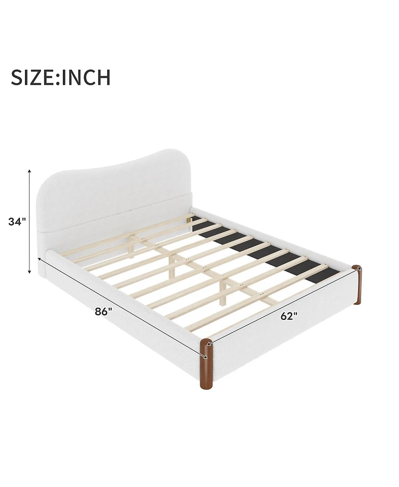 Streamdale Furniture Queen Size Upholstered Platform Bed with Wood Supporting Feet