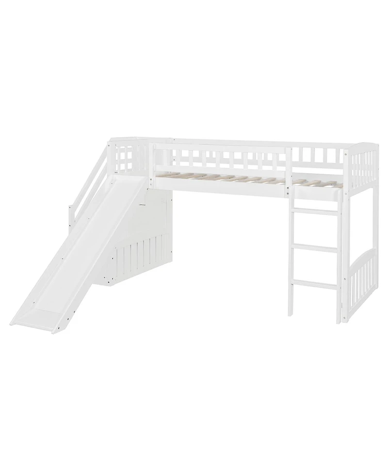 Streamdale Furniture Stairway Twin Size Loft Bed with Two Drawers and Slide