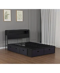 Streamdale Furniture Queen Bed Frame with Led Headboard Charging Station and 8 Storage Drawers